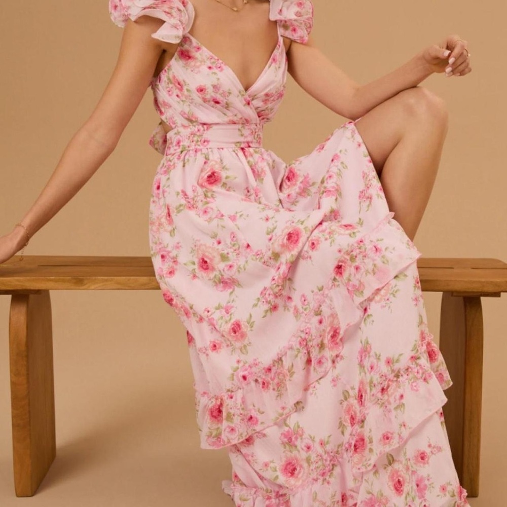 Altar’d State Faerin Floral Maxi Dress Ruffle Sleeve XS New